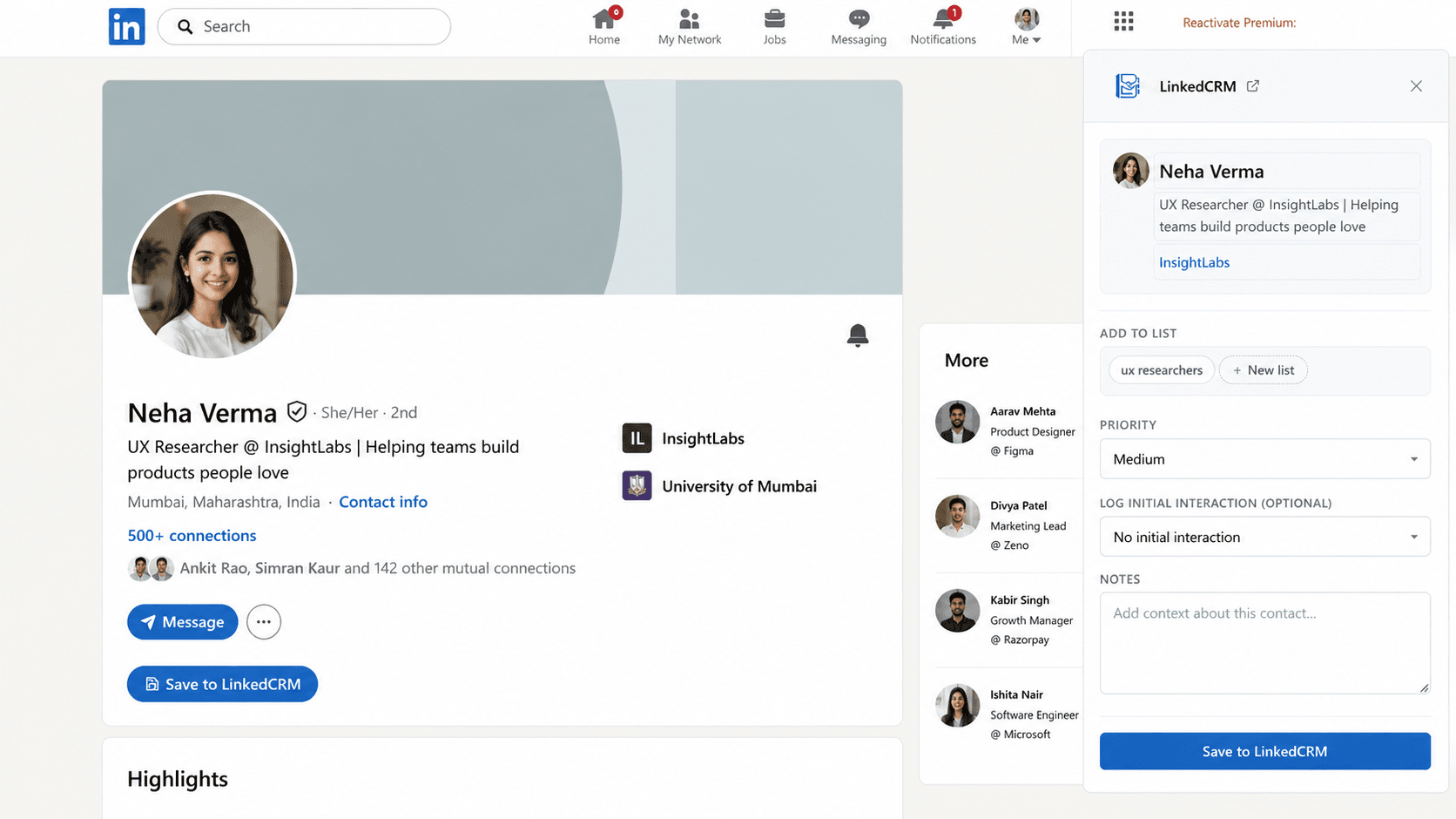 Save contacts from LinkedIn